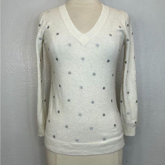 J. Crew White V-Neck Sweater with Metallic Dots - Picture 1 of 5